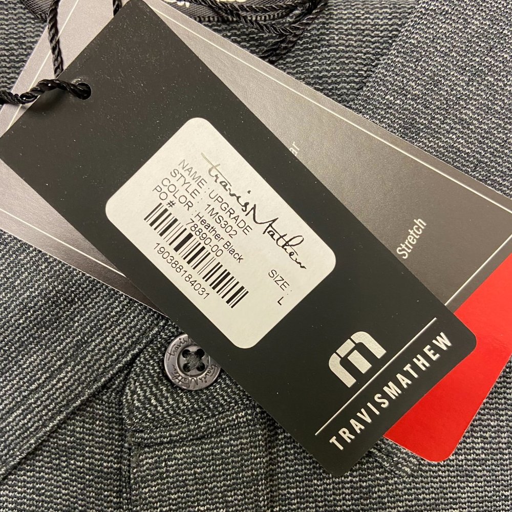 Travis Mathew Men's Golf Polo UPGRADE Heather Black - Picture 4 of 5